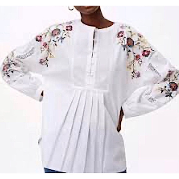 LOFT Tops - Loft floral embroidered cotton peasant blouse